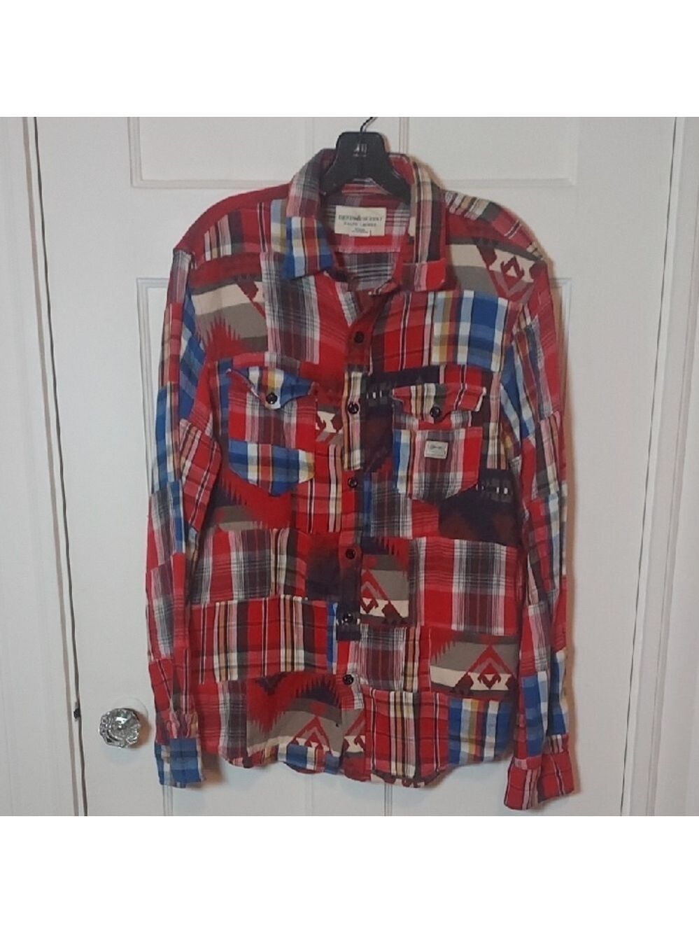 Ralph Lauren Denim & Supply Mens Patchwork Flannel Button Up Aztec Print SZ Med